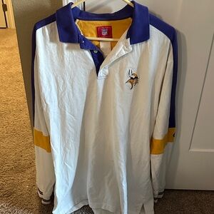 Minnesota Vikings Vintage White and Purple Long Sleeve Polo Shirt